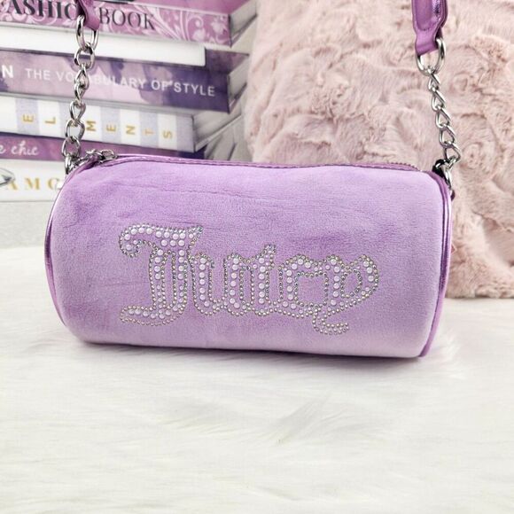 {Juicy Couture} Purple {Pearls} Velour Barrel Bag - Picture 1 of 5